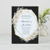 Elegante witte rozen op zwarte bijbel vers bruilof kaart (Staand voorkant)