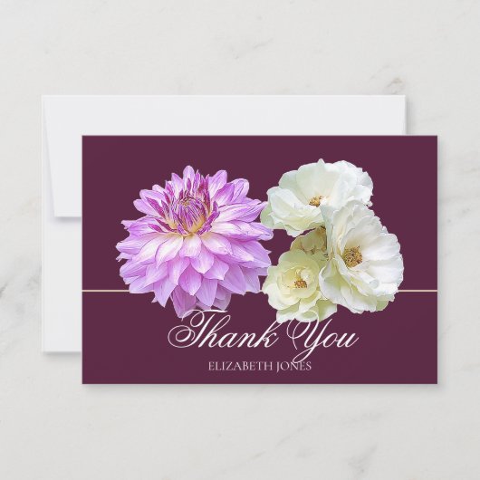 Elegante Witte Rozen Paarse Dahlia Chic Bedankt (Voorkant)