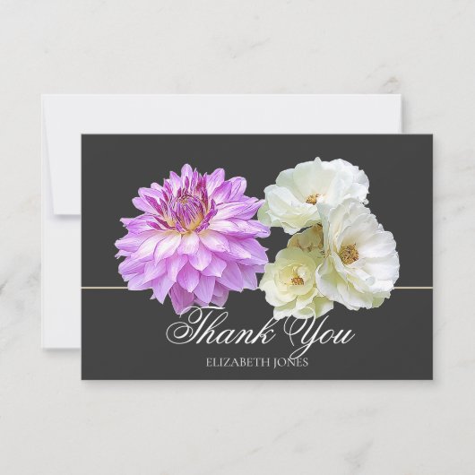 Elegante Witte Rozen Paarse Dahlia Chic Bedankt (Voorkant)