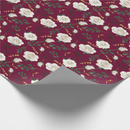 Elegante Witte  Rozen Rode Botanische Vakantie Cadeaupapier