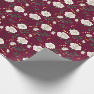 Elegante Witte  Rozen Rode Botanische Vakantie Cadeaupapier