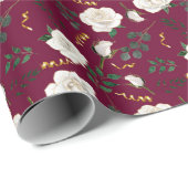 Elegante Witte  Rozen Rode Botanische Vakantie Cadeaupapier (Rol Hoek)