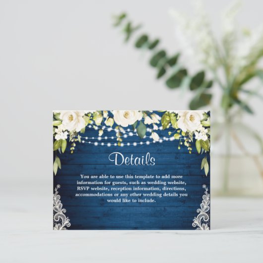 Elegante witte rozen rustieke bruiloft details Kaa Briefkaart (Staand voorkant)