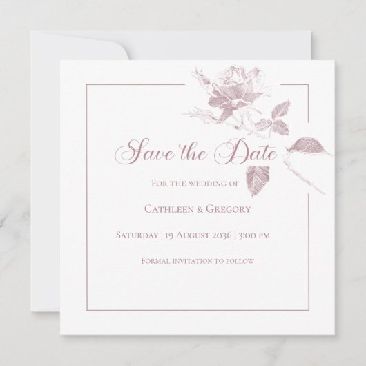 Elegante Witte Rozen Stof Roze Bloemige Bruiloft Save The Date (Voorkant)