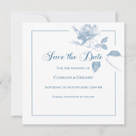 Elegante Witte Rozen Stofblauwe Bloemige Bruiloft Save The Date