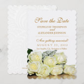 Elegante Witte Rozen Trouw Save the Date Kaart (Voorkant / Achterkant)