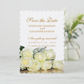 Elegante Witte Rozen Trouw Save the Date Kaart (Staand voorkant)