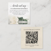 Elegante witte rozen trouwdetails & RSVP QR-code Informatiekaartje (Voorkant / Achterkant)