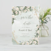 Elegante Witte Rozen Trouwkaart Save The Date (Staand voorkant)
