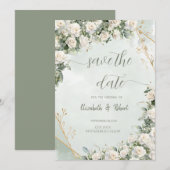 Elegante Witte Rozen Trouwkaart Save The Date (Voorkant / Achterkant)