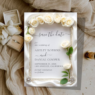 Elegante witte rozen van fluweel Save The Date Kaart