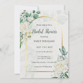 Elegante witte rozen waterverf bruidsdouche kaart
