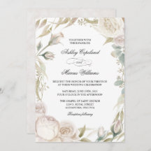 Elegante witte rozen Waterverf bruiloft uitnodigin