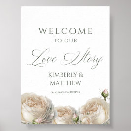 Elegante witte rozen welkom huwelijksbord poster