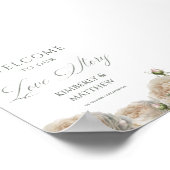 Elegante witte rozen welkom huwelijksbord poster (Hoek)