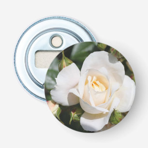 Elegante,  witte rozenbloem bloemenfotokunst button flesopener