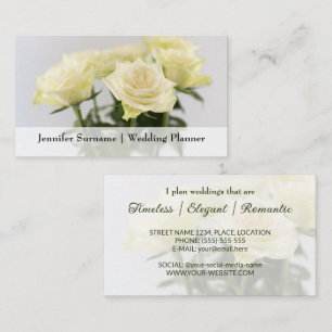 Elegante witte rozenbloemen klassieke trouwplanner visitekaartje
