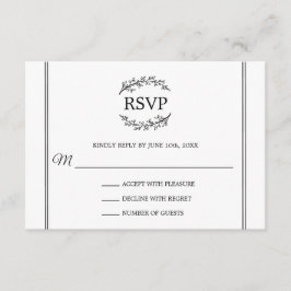 Elegante witte RSVP Franse stijl Branches Monogram Informatiekaartje