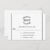 Elegante witte RSVP Franse stijl Branches Monogram Informatiekaartje (Voorkant / Achterkant)