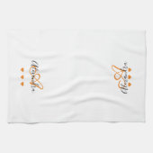 Elegante witte saffraan script naammonogram  theedoek (Horizontaal)
