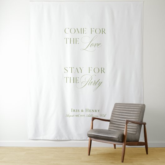 Elegante Witte & Sage Groene bruiloft Welkom Banne Wandkleed (In situ)