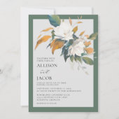 Elegante witte salie groen bloemenbruiloft uitnodi kaart (Voorkant)