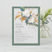 Elegante witte salie groen bloemenbruiloft uitnodi kaart (Staand voorkant)