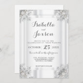 Elegante witte satijn en zilver wit sierlijk kaart (Voorkant / Achterkant)