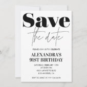 Elegante witte save the date 91e verjaardag kaart (Voorkant)