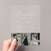 Elegante witte script 3 foto's afstudeerfeest acryl uitnodigingen (Insitu (Draagbaar))