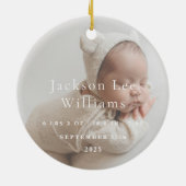 Elegante witte script baby's eerste kerst foto keramisch ornament (Achterkant)