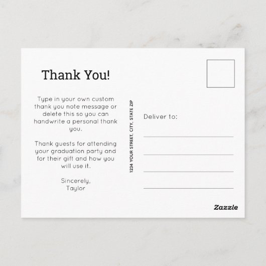 Elegante witte script bedank je foto afstudeercade briefkaart (Achterkant)