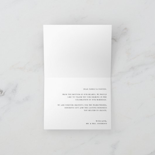 Elegante witte script huwelijksfoto bedankkaart (Binnen)