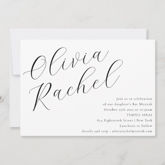 Elegante witte script kalligrafie Bat Mitzvah Kaart (Voorkant)
