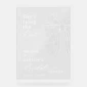 Elegante witte script kant lint zij doet de knoop  acryl bord (Voorkant)