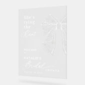 Elegante witte script kant lint zij sluit de knoop acryl bord (Hoek)