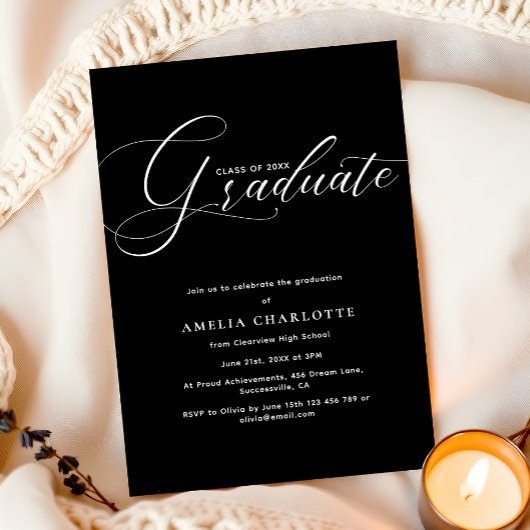 Elegante witte script minimale afstudeerfeest kaart