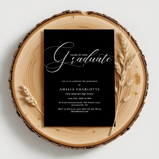 Elegante witte script minimale afstudeerfeest kaart