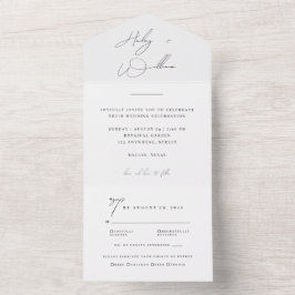 Elegante witte script minimalist alles-in-één trou all in one uitnodiging