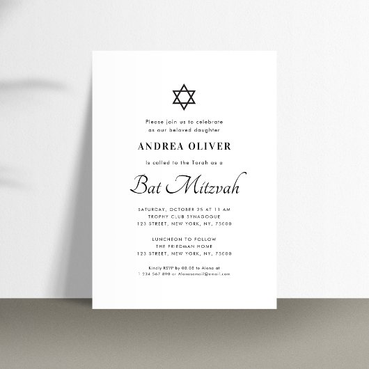 Elegante witte script moderne eenvoudige Bat Mitzv Kaart