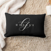 Elegante witte script monogram & grijze naam op zw kussen (Deken)