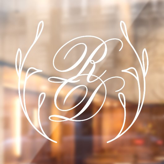 Elegante witte script monogram krans bruiloft raamsticker (Vel 2)