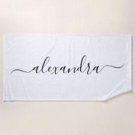 Elegante witte script naam strandhanddoek strandlaken