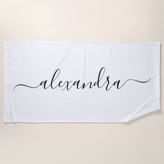 Elegante witte script naam strandhanddoek strandlaken (Voorkant)