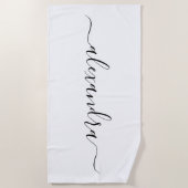 Elegante witte script naam strandhanddoek strandlaken (Voorkant)
