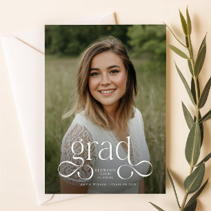 Elegante witte script overlay foto afstuderen briefkaart