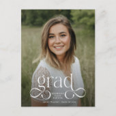 Elegante witte script overlay foto afstuderen briefkaart (Voorkant)