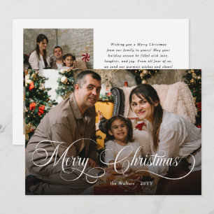 Elegante witte script Prettig Kerstmis foto-overla Feestdagenkaart