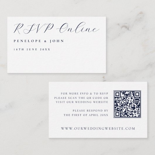Elegante witte script QR-code trouwwebsite RSVP  Informatiekaartje (Voorkant / Achterkant)
