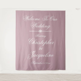 Elegante witte script stoffige roze huwelijksfeest wandkleed